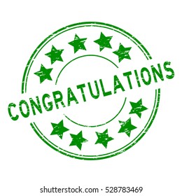 Grunge green congratulations with star icon round rubber stamp