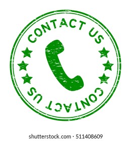 Grunge green contact us with phone icon round rubber stamp