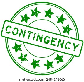 Grunge green contingency word with star icon round rubber seal stamp on white background