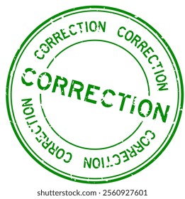 Grunge green correction word round rubber seal stamp on white background