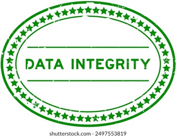 Grunge green data integrity word oval rubber seal stamp on white background