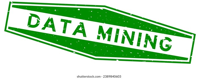 Grunge green data mining word hexagon rubber seal stamp on white background