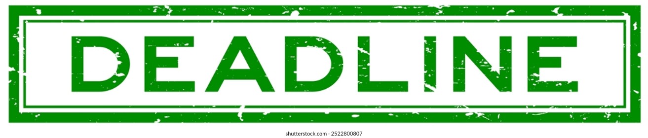 Grunge green deadline word square rubber stamp in white background