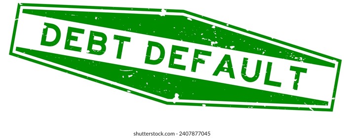 Grunge green debt default word hexagon rubber seal stamp on white background