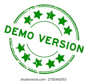 Grunge grüne Demo-Version Wort rund Gummi Siegel Stempel auf weißem Hintergrund
