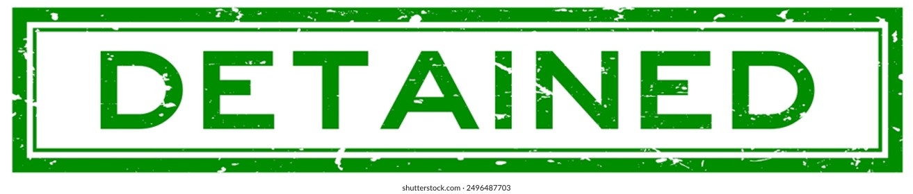 Grunge green detained word square rubber stamp in white background