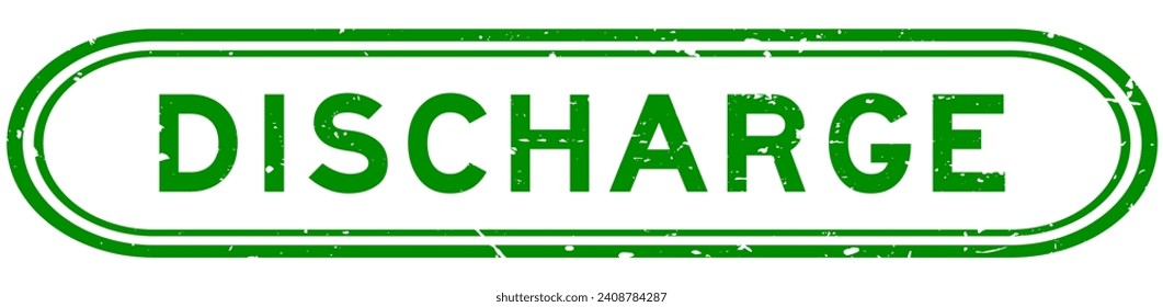 Grunge green discharge word rubber seal stamp on white background