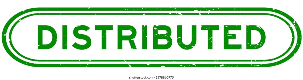 Grunge green distributed word rubber seal stamp on white background