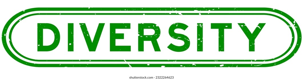 Grunge green diversity word rubber seal stamp on white background