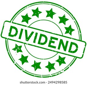 Grunge green dividend word round rubber seal stamp on white background