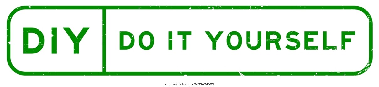 Grunge green DIY do it yourself word square rubber seal stamp on white background
