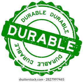 Grunge green durable word round seal stamp on white background