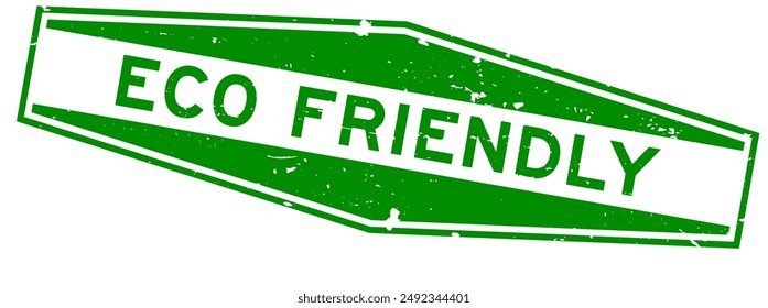 Grunge green eco friendly word hexagon rubber seal stamp on white background