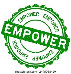 Grunge green empower word round rubber seal stamp on white background