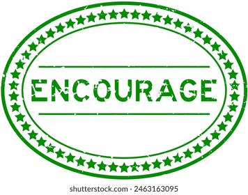 Grunge green encourage word oval rubber seal stamp on white background