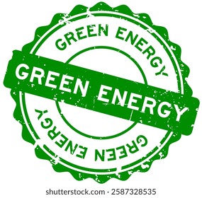 Grunge green energy word round seal stamp on white background