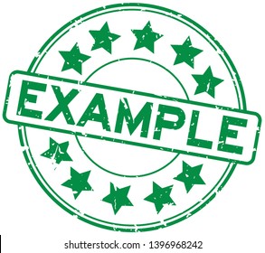 Grunge green example word with star icon round rubber seal stamp on white background