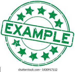 Grunge green example word with star icon round rubber seal stamp on white background
