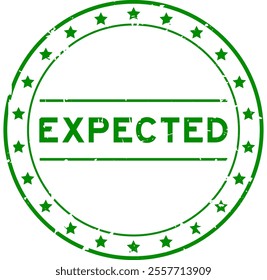 Grunge green expected word round rubber seal stamp on white background