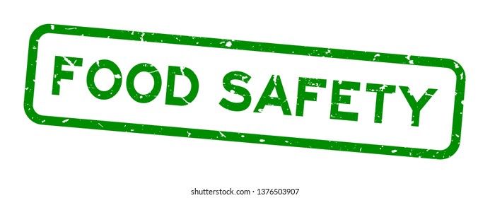 Grunge green food safety word square rubber seal stamp on white background