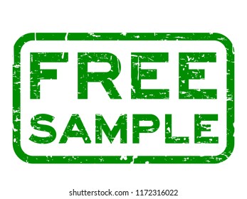 Grunge green free sample square rubber seal stamp on white background