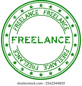 Grunge green freelance word round rubber seal stamp on white background