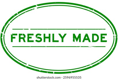Grunge green freshly made word oval rubber seal stamp on white background