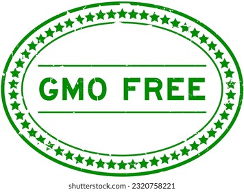 Grunge green GMO (abbreviation of Genetically Modified Organisms) free word oval rubber seal stamp on white background