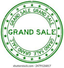 Grunge green grand sale word round rubber seal stamp on white background