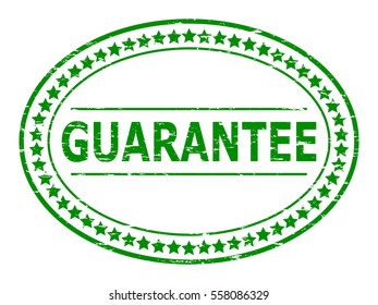 Grunge green guarantee with star icon oval rubber stamp