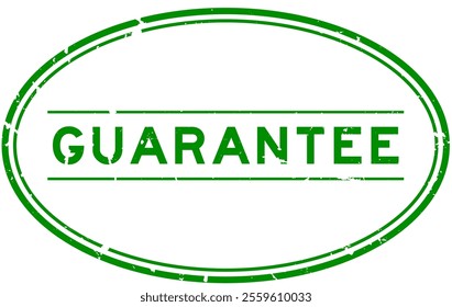 Grunge green guarantee word oval rubber seal stamp on white background