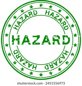 Grunge green hazard word round rubber seal stamp on white background