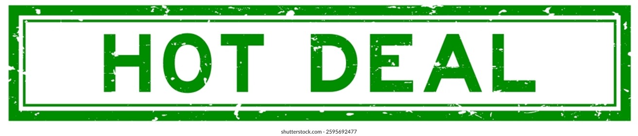 Grunge green hot deal word square rubber seal stamp on white bacckground
