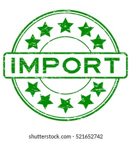 Grunge green import round rubber stamp