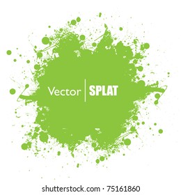 Grunge green ink splat with copyspace and white background