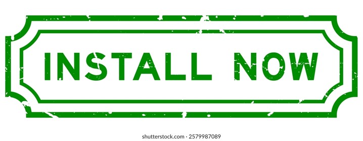 Grunge green install now word square rubber stamp on white background 