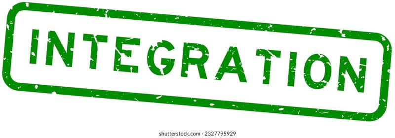 Grunge green integration word square rubber seal stamp on white background