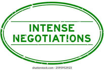 Grunge green intense negotiations word oval rubber seal stamp on white background