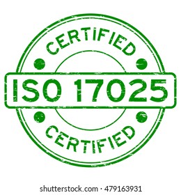 Grunge green ISO 17025 certified rubber stamp svg