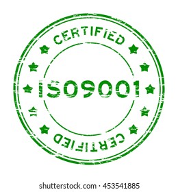 Grunge green ISO9001 certified with star rubber stamp