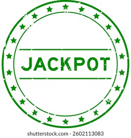 Grunge green jackpot word round rubber seal stamp on white background
