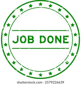 Grunge green job done word round rubber seal stamp on white background