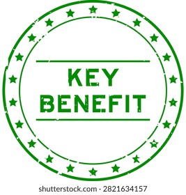 Grunge green key benefit word round seal stamp on white background