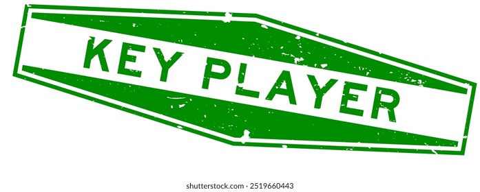 Grunge green key player word hexagon rubber seal stamp on white background