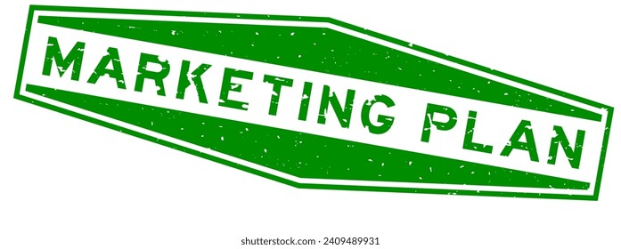 Grunge green marketing plan word hexagon rubber seal stamp on white background
