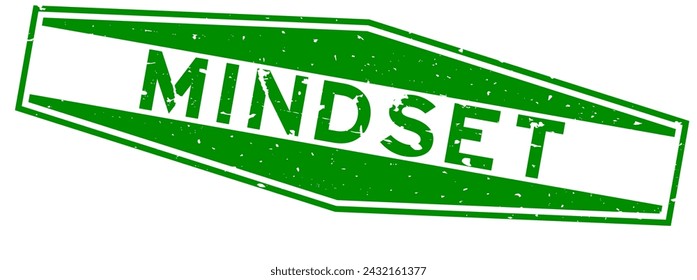 Grunge green mindset word hexagon rubber seal stamp on white background