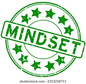 Grunge green mindset word with star icon round rubber seal stamp on white background