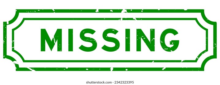 Grunge green missing word rubber seal stamp on white background