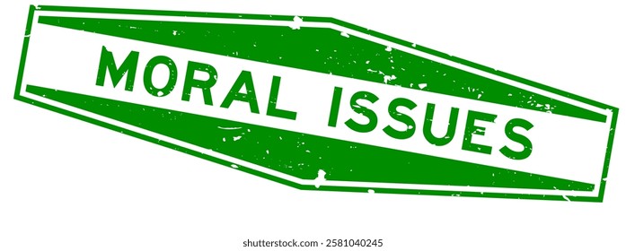 Grunge green moral issues word hexagon rubber seal stamp on white background