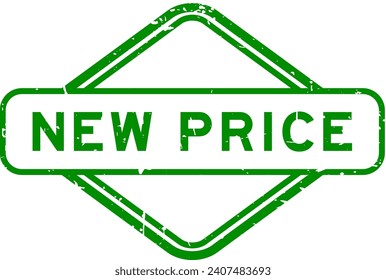 Grunge green new price word rubber seal stamp on white background